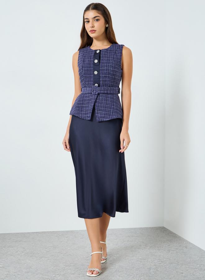 Styli Women Belted Tweed Look Midi Dress - Image 2